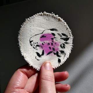 Hand painted pink jaguar fabric patch.